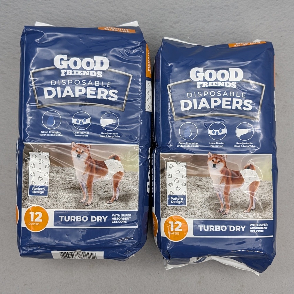 2 packs Good Friends Disposable Diapers Med 15-35 lb Blue 24 Count Absorbent Gel